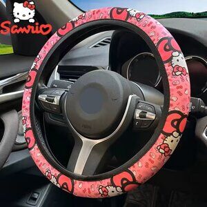 Hello Kitty Sanrio Fabric Steering Wheel Cover Black/Pink/White Z472